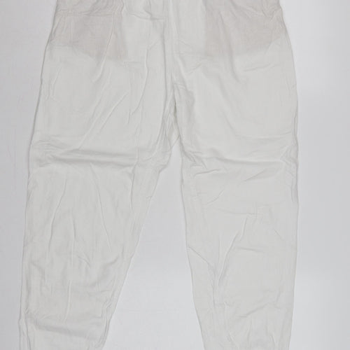 Marks & Spencer Women White Size 12 Linen Blend Jogger Trousers