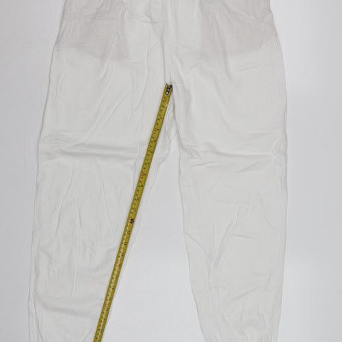 Marks & Spencer Women White Size 12 Linen Blend Jogger Trousers