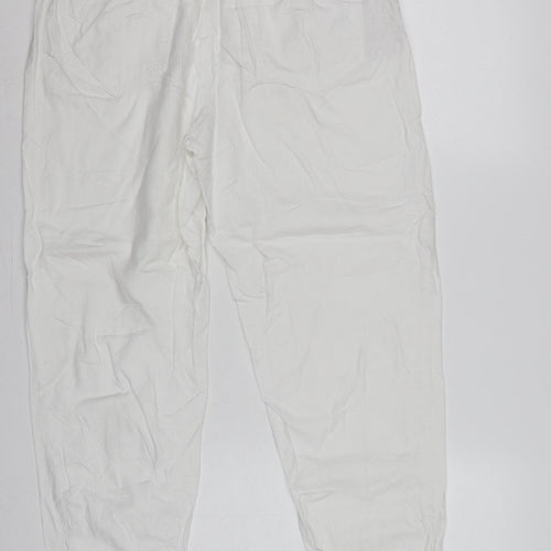 Marks & Spencer Women White Size 12 Linen Blend Jogger Trousers