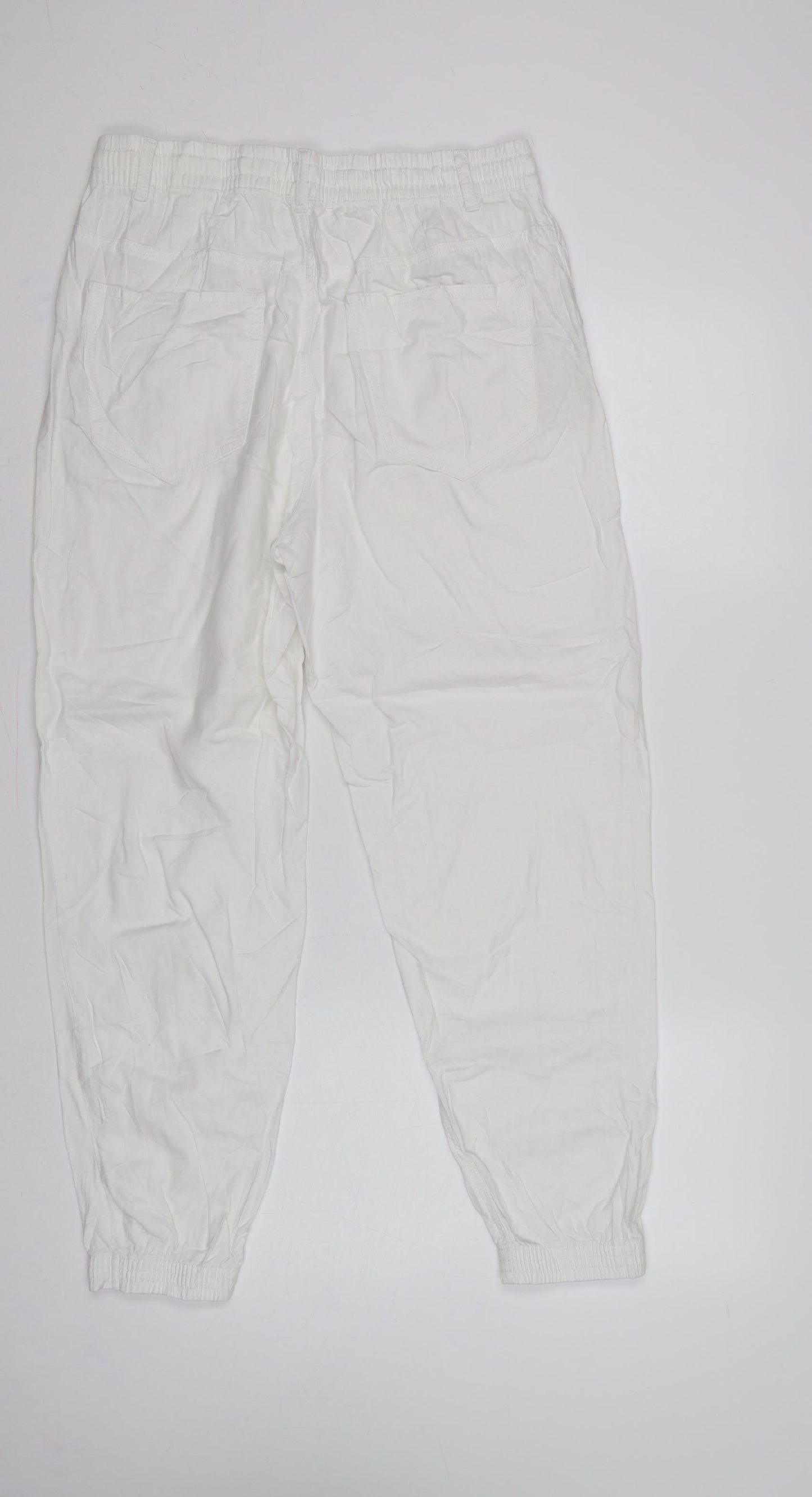 Marks & Spencer Women White Size 12 Linen Blend Jogger Trousers