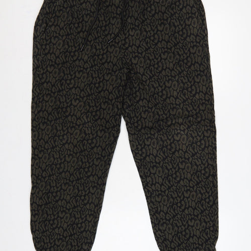 Marks & Spencer Women Black Animal Print Jogger Trousers UK 14 Short
