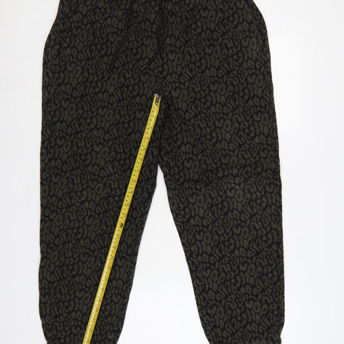Marks & Spencer Women Black Animal Print Jogger Trousers UK 14 Short