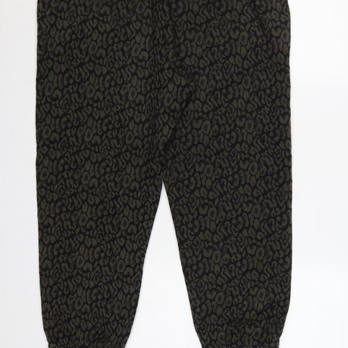 Marks & Spencer Women Black Animal Print Jogger Trousers UK 14 Short