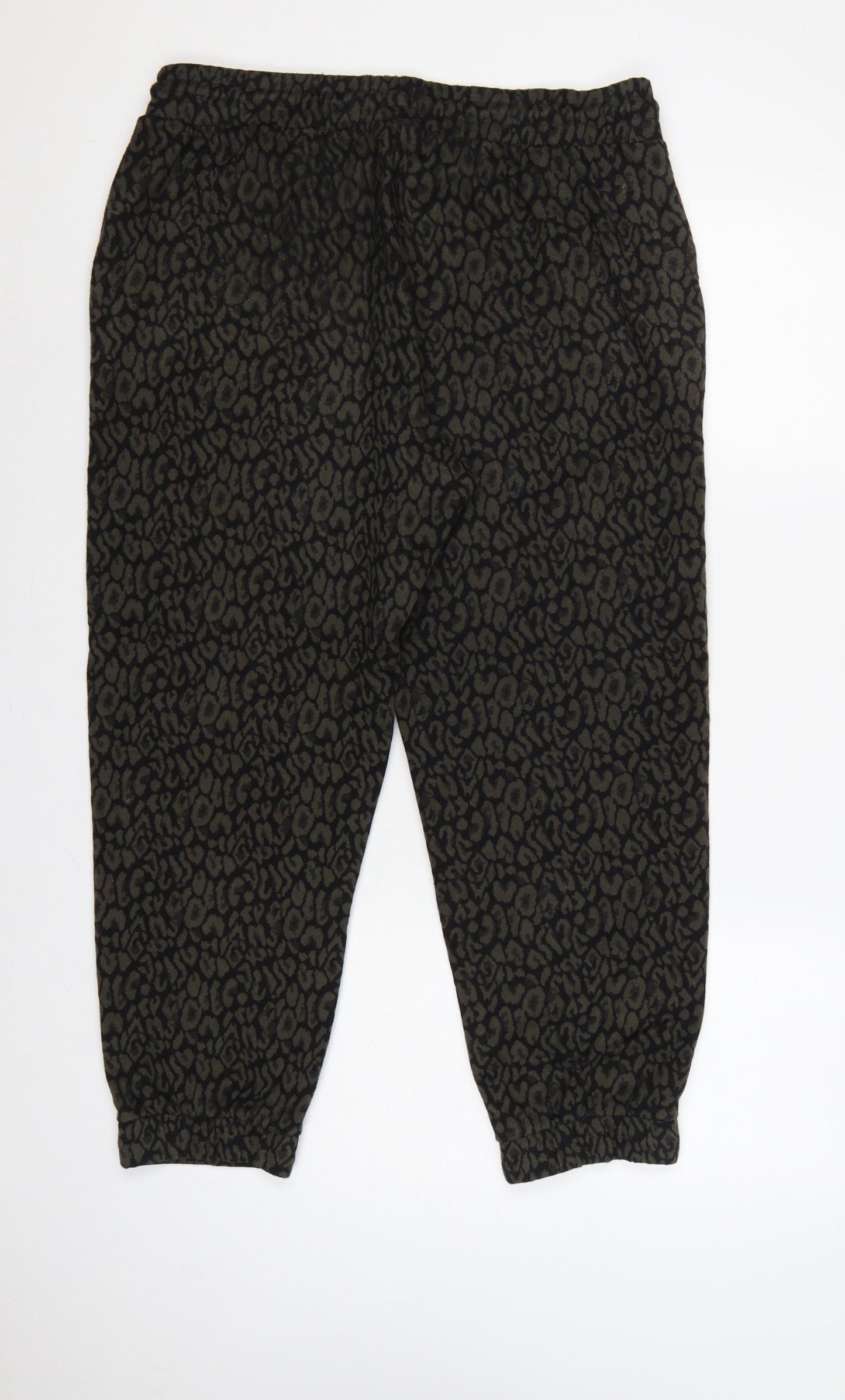 Marks & Spencer Women Black Animal Print Jogger Trousers UK 14 Short