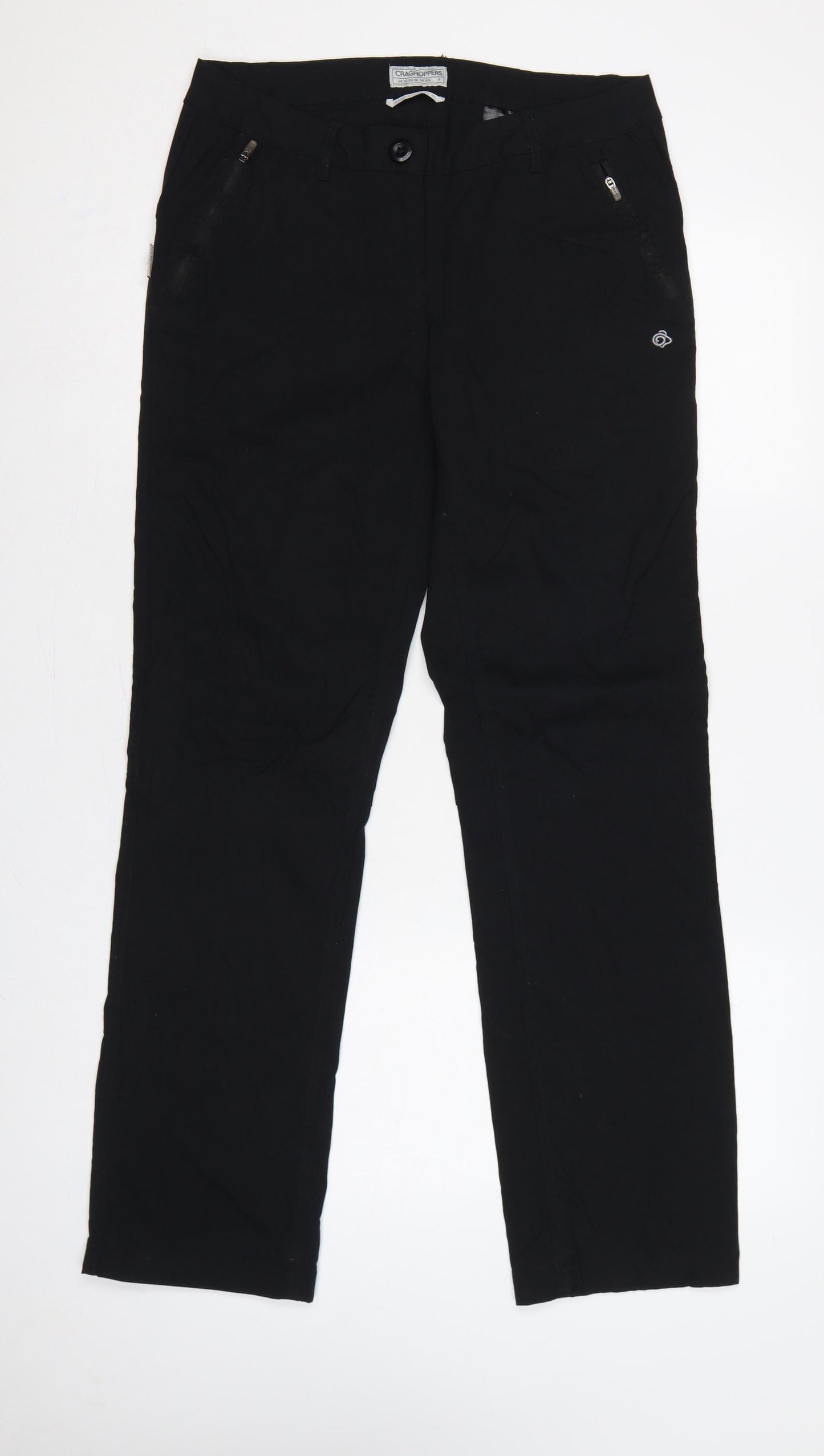 Craghoppers Women's Black UK 10 Regular Straight Trousers Zip Pockets