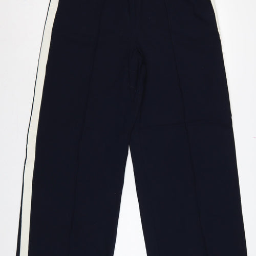 M&S Womens Blue UK 14 Wide Leg Elastic Waist Stripe Trousers