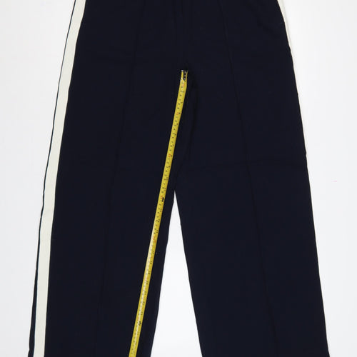 M&S Womens Blue UK 14 Wide Leg Elastic Waist Stripe Trousers