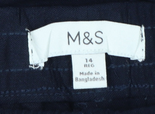 M&S Womens Blue UK 14 Wide Leg Elastic Waist Stripe Trousers