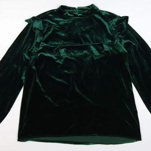 Glamorous Tall Women Green UK 10 Velvet Ruffle Balloon Sleeve Blouse