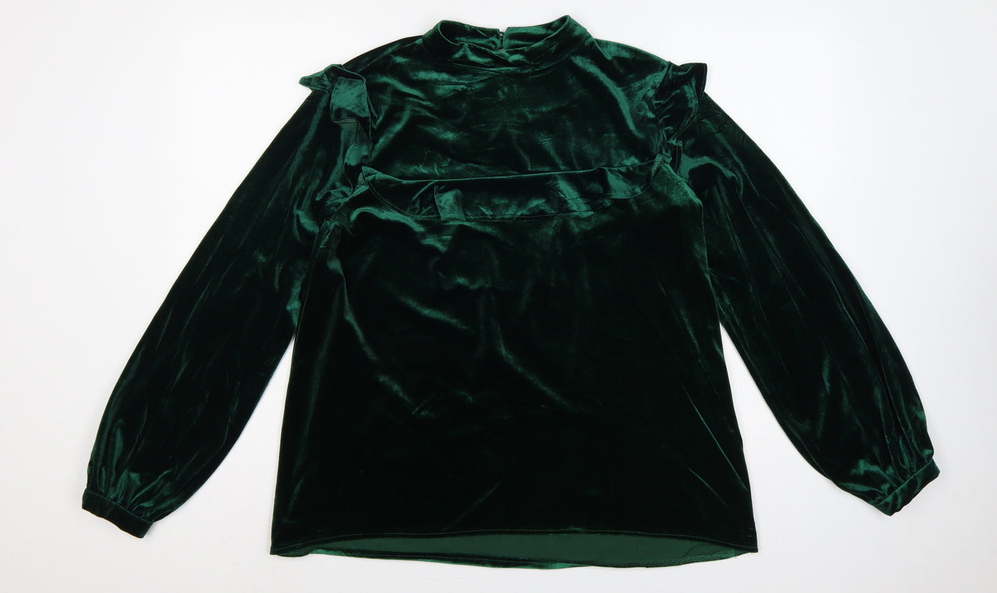 Glamorous Tall Women Green UK 10 Velvet Ruffle Balloon Sleeve Blouse