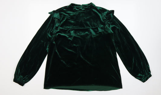 Glamorous Tall Women Green UK 10 Velvet Ruffle Balloon Sleeve Blouse