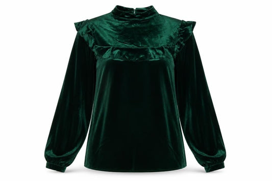 Glamorous Tall Women Green UK 10 Velvet Ruffle Balloon Sleeve Blouse