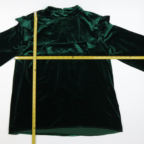 Glamorous Tall Women Green UK 10 Velvet Ruffle Balloon Sleeve Blouse
