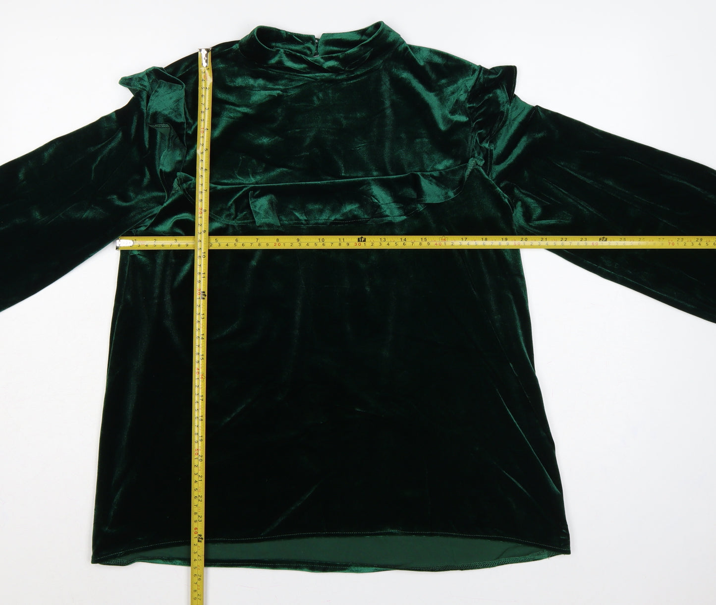 Glamorous Tall Women Green UK 10 Velvet Ruffle Balloon Sleeve Blouse