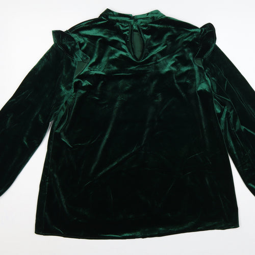 Glamorous Tall Women Green UK 10 Velvet Ruffle Balloon Sleeve Blouse