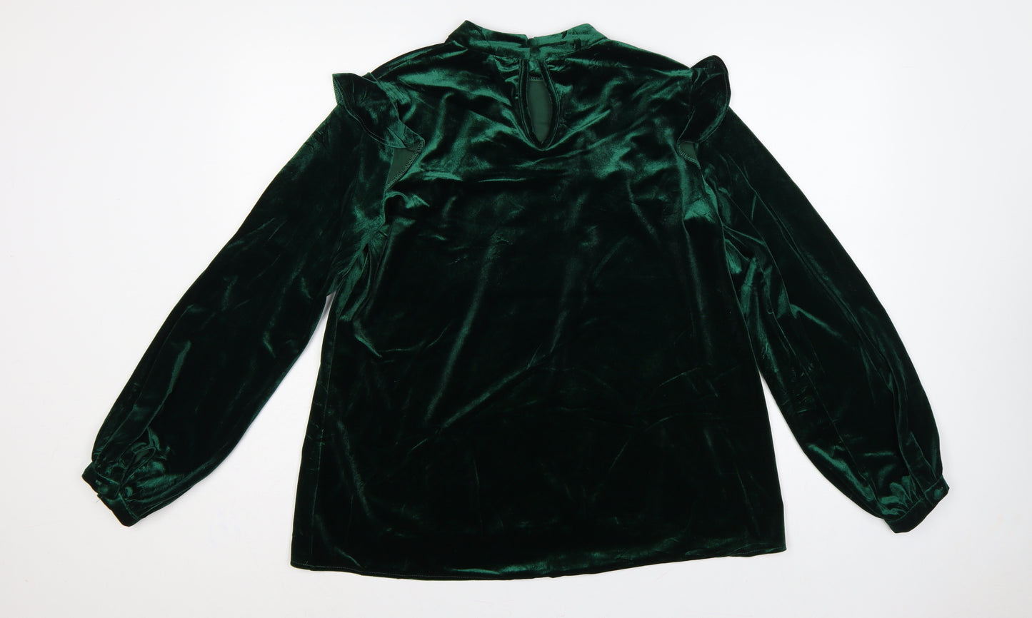 Glamorous Tall Women Green UK 10 Velvet Ruffle Balloon Sleeve Blouse