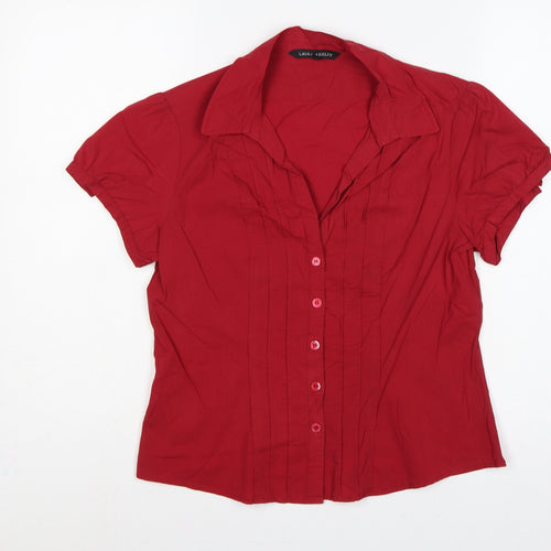 Laura Ashley Women Red UK 12 Collared Button-Up Short Sleeve Blouse