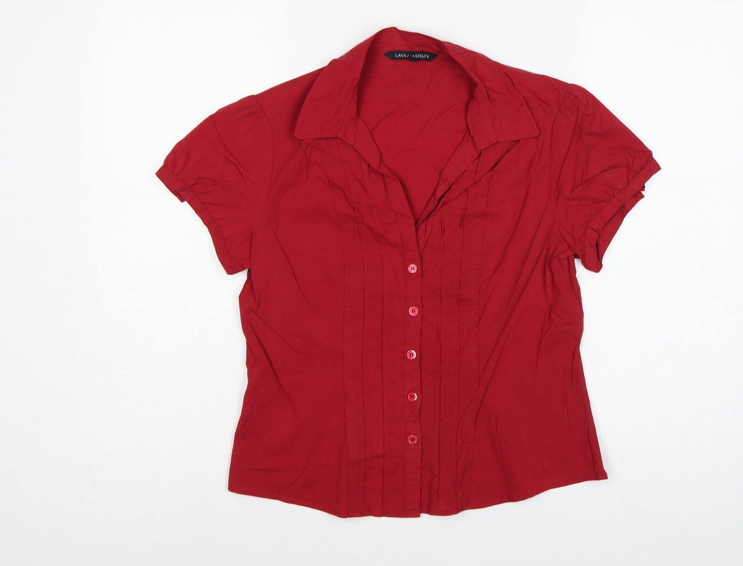 Laura Ashley Women Red UK 12 Collared Button-Up Short Sleeve Blouse
