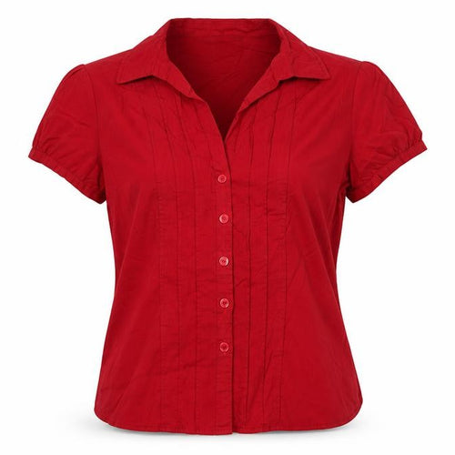 Laura Ashley Women Red UK 12 Collared Button-Up Short Sleeve Blouse