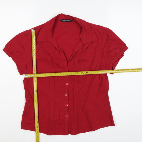 Laura Ashley Women Red UK 12 Collared Button-Up Short Sleeve Blouse