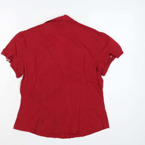 Laura Ashley Women Red UK 12 Collared Button-Up Short Sleeve Blouse
