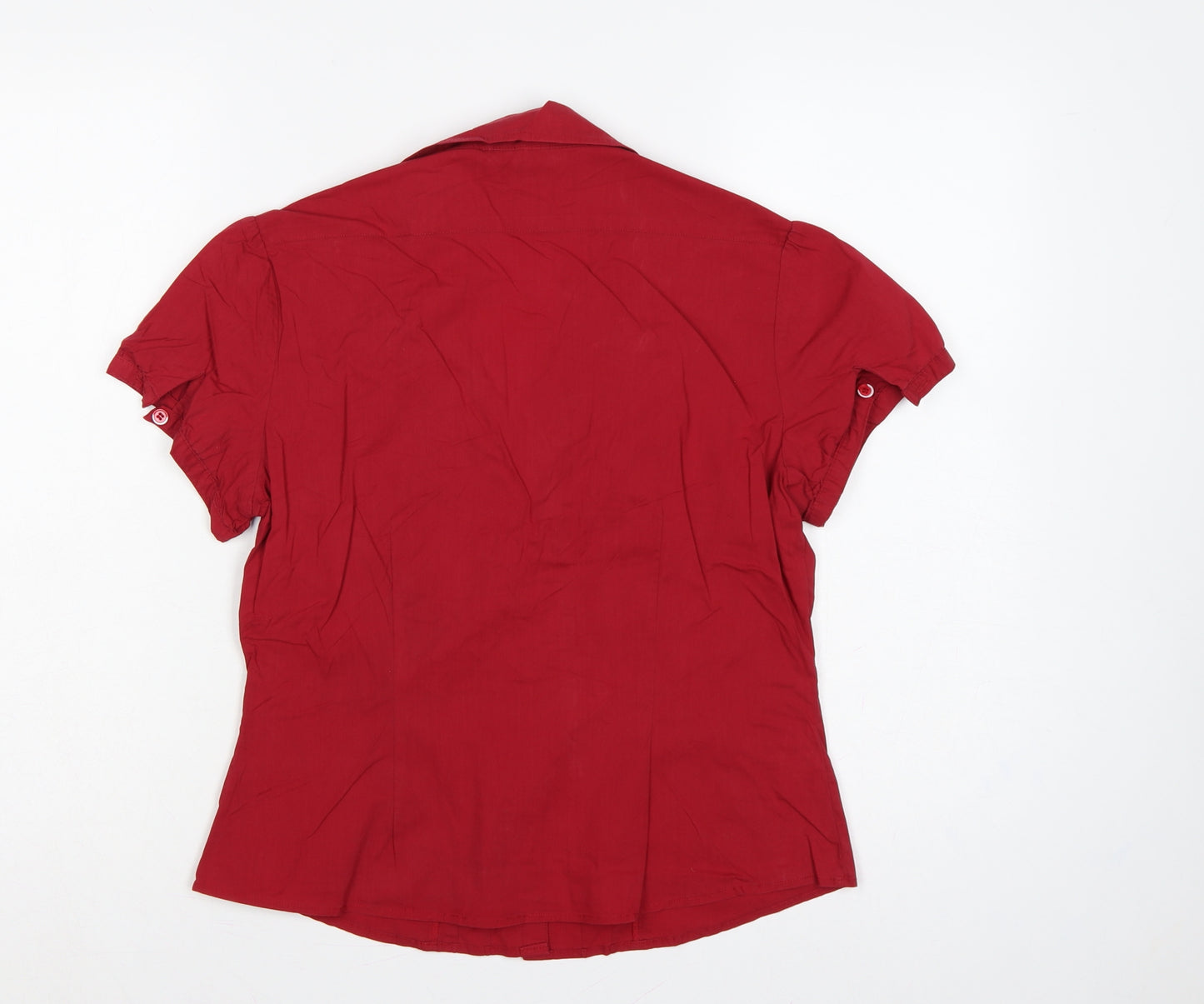Laura Ashley Women Red UK 12 Collared Button-Up Short Sleeve Blouse