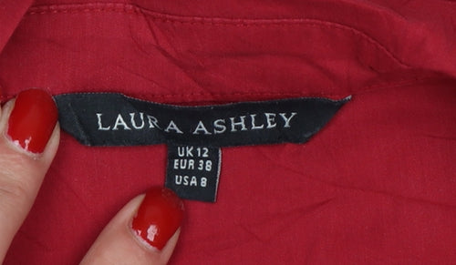 Laura Ashley Women Red UK 12 Collared Button-Up Short Sleeve Blouse