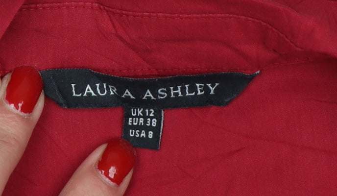 Laura Ashley Women Red UK 12 Collared Button-Up Short Sleeve Blouse