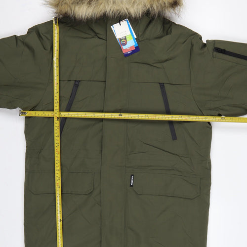 Pull&Bear Men’s Green S Hooded Faux Fur Trim Insulated Parka Coat