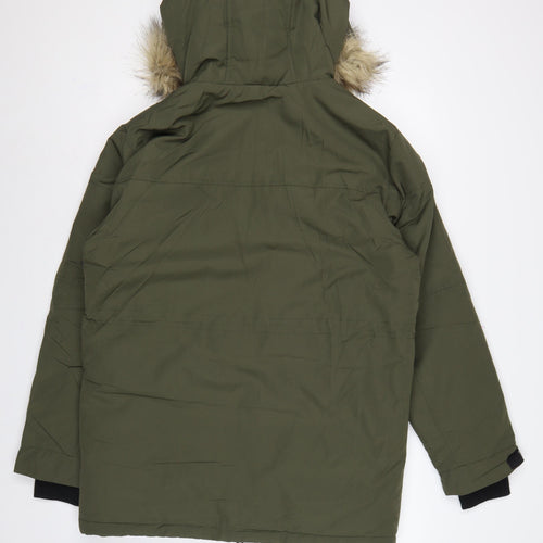 Pull&Bear Men’s Green S Hooded Faux Fur Trim Insulated Parka Coat