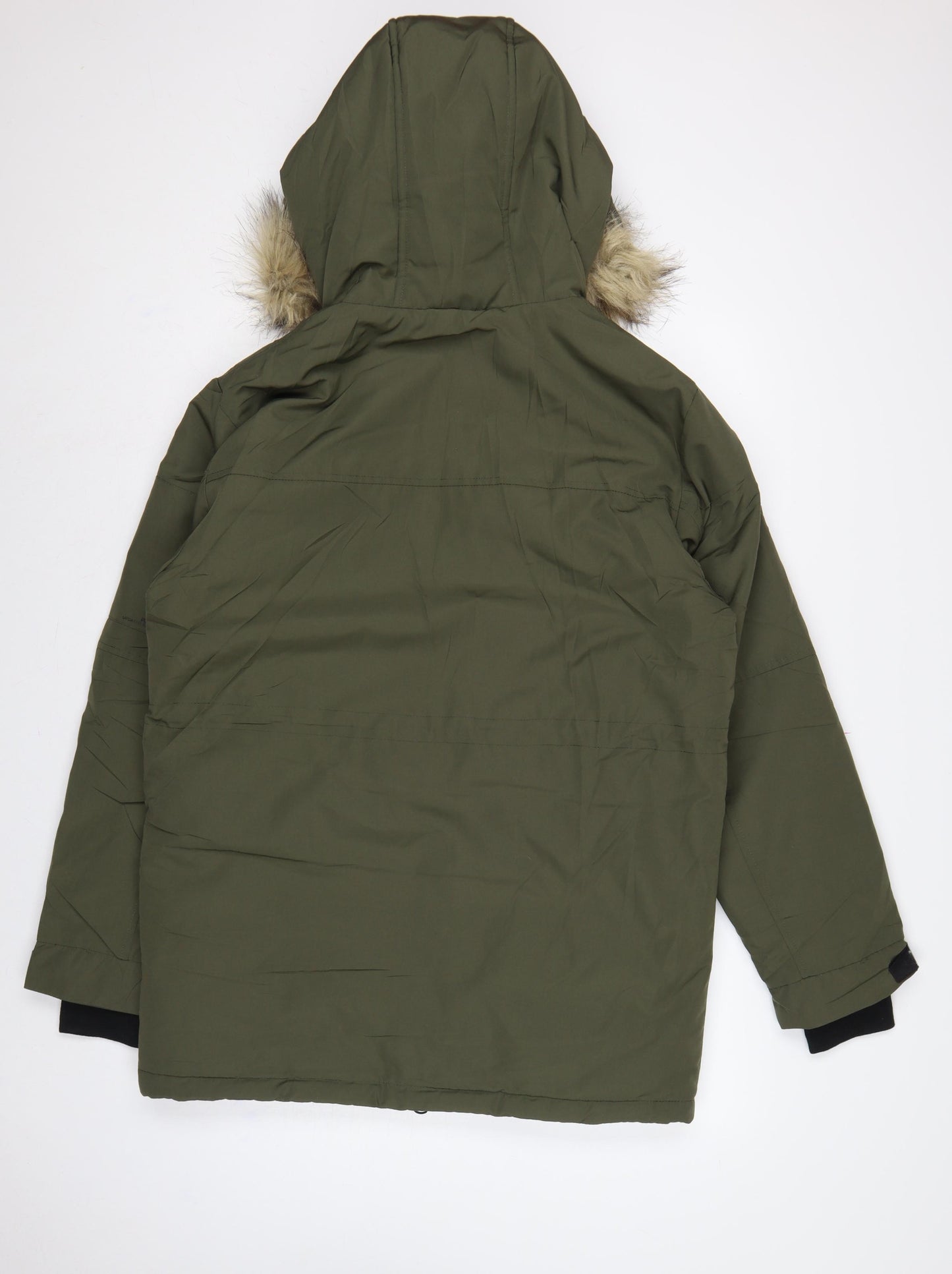 Pull&Bear Men’s Green S Hooded Faux Fur Trim Insulated Parka Coat