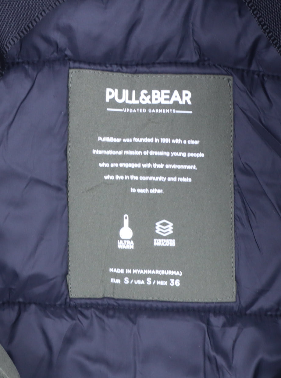 Pull&Bear Men’s Green S Hooded Faux Fur Trim Insulated Parka Coat