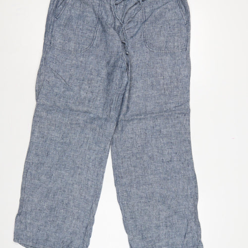 Marks and Spencer Women Blue UK 12 Short Linen Drawstring Trousers