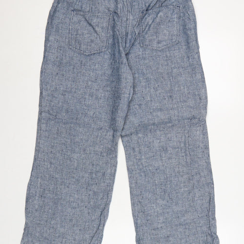 Marks and Spencer Women Blue UK 12 Short Linen Drawstring Trousers