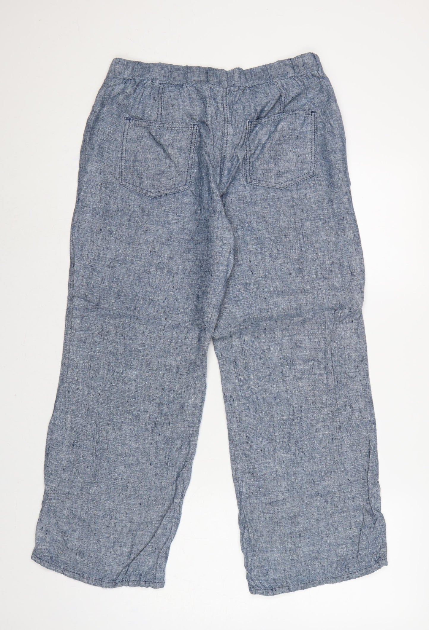 Marks and Spencer Women Blue UK 12 Short Linen Drawstring Trousers