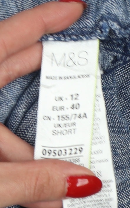 Marks and Spencer Women Blue UK 12 Short Linen Drawstring Trousers