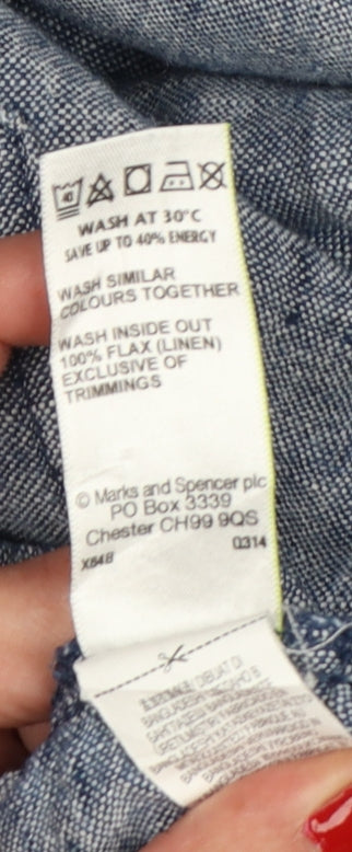 Marks and Spencer Women Blue UK 12 Short Linen Drawstring Trousers