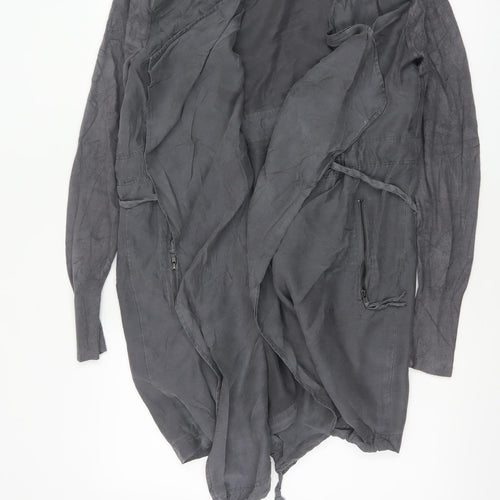 Mint Velvet Women's Grey UK 14 Military Long Drape Jacket Drawstring