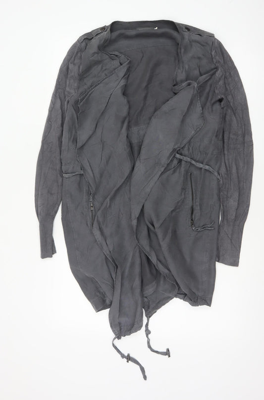 Mint Velvet Women's Grey UK 14 Military Long Drape Jacket Drawstring