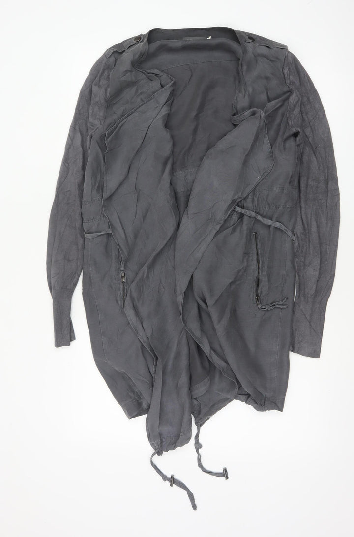 Mint Velvet Women's Grey UK 14 Military Long Drape Jacket Drawstring