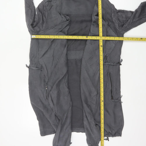 Mint Velvet Women's Grey UK 14 Military Long Drape Jacket Drawstring