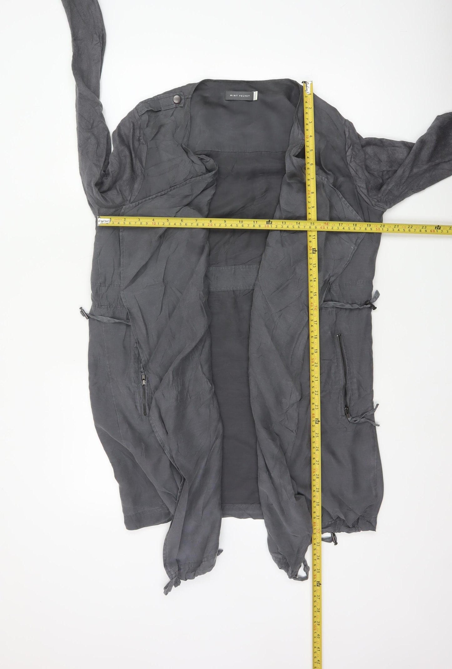 Mint Velvet Women's Grey UK 14 Military Long Drape Jacket Drawstring