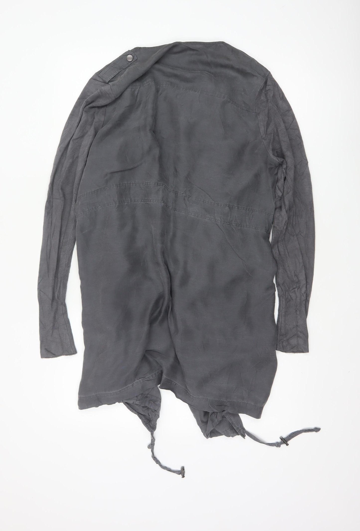 Mint Velvet Women's Grey UK 14 Military Long Drape Jacket Drawstring