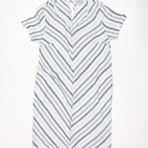 Next Women Multicoloured Stripe Linen Blend Shift Dress UK 14