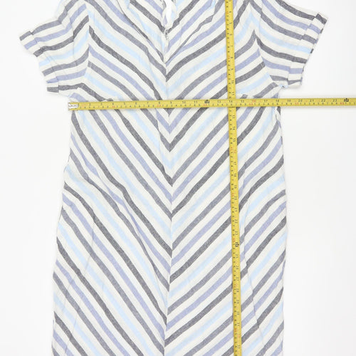 Next Women Multicoloured Stripe Linen Blend Shift Dress UK 14