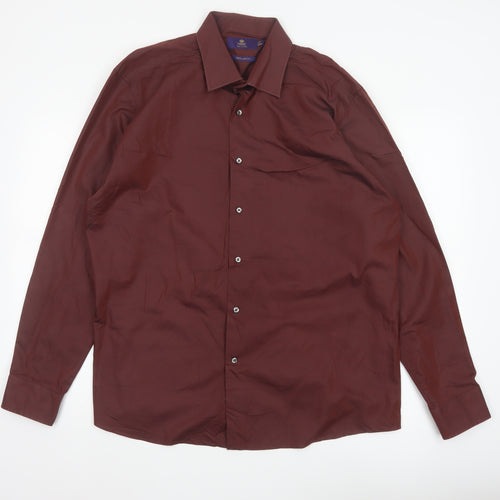 Next Mens Red 17 Regular Fit Cotton Long Sleeve Button-Up Shirt