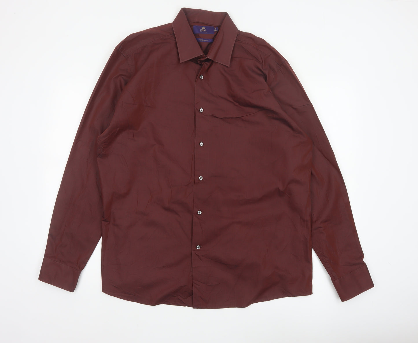 Next Mens Red 17 Regular Fit Cotton Long Sleeve Button-Up Shirt