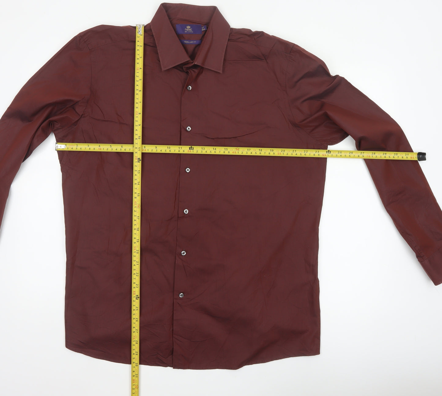 Next Mens Red 17 Regular Fit Cotton Long Sleeve Button-Up Shirt