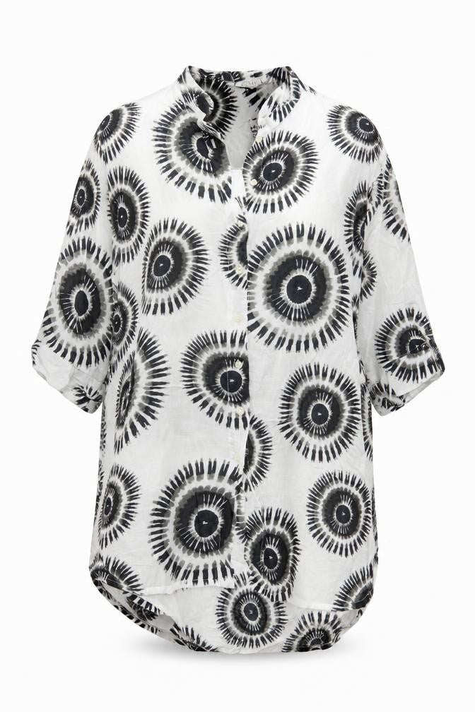 Front view of Masai Women Multicoloured L Geometric Viscose Short Sleeve Button-Up Blouse