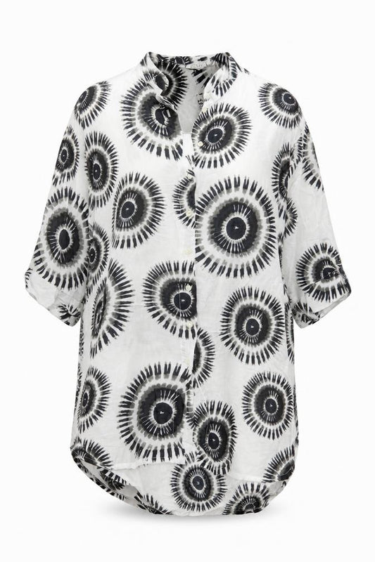Front view of Masai Women Multicoloured L Geometric Viscose Short Sleeve Button-Up Blouse